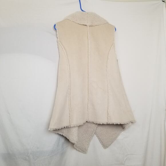 Knox Rose Faux Suede Sherpa Lined Waterfall Open Front Vest Cream Beige Size L - Picture 3 of 8